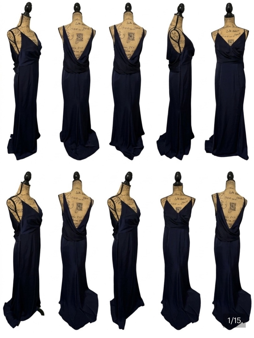 Draped Navy Cowl-Back Maxi Dress